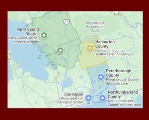 Map of the geography within the jurisdiction of the Roman Catholic Diocese of Peterborough
